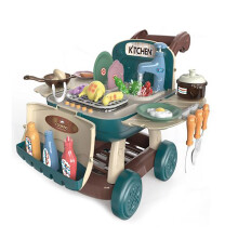 Pädagogisches Spielküchenset für Kinder, 2-in-1-Spieltisch und Koffer im wandelbaren Design mit realistischem Wasserfluss und Kochgeräuschen,