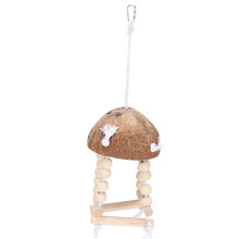 Bird Toy Coconut Shell With Rope Ladder Natural Foot Exercise Beak Conditioning Eco Safe Cage Accessory Hollow Hideaway For Parrots Finch Lovebird