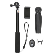 Asta di prolunga multifunzionale con attacco per treppiede e telecomando per smartphone e GoPro, impugnatura antiscivolo, lunghezza regolabile da