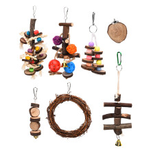 Hanging Bird Toy Set Eco-Friendly Chewing Avoid Boredom Bird Exercise Mental Stimulation Bird Perch Stand Natural Wood Toys For Parrots Budgies