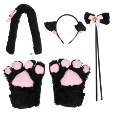 5-Delige Kattencosplaykostuumset (Oren, Halsband, Poten, Handschoenen) Voor Feestjes (Zwart)