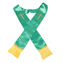 Traditional Green Satin Priest Stole with Cross and Tassels