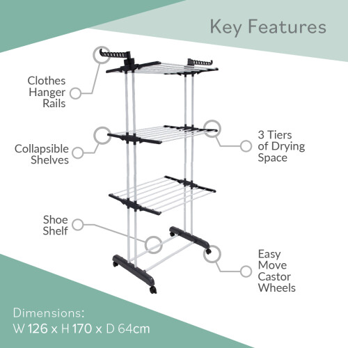 Anika 3-Tier Clothes Airer with Wheels 2