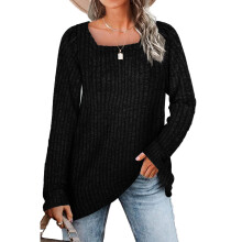 Herbstliche Tunika-Tops für Damen, leichte, langärmelige, vielseitige Outfits mit figurformenden und modischen Elementen, Rippstrickdesign für