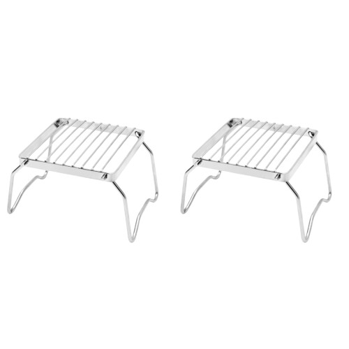 2Pièces Mini Barbecue Portable Pliable Argent Compact Extérieur 2