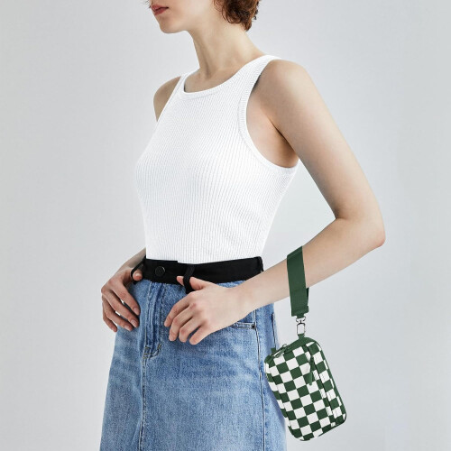 Καρό πορτοφόλια για γυναίκες, πορτοφόλι RFID crossbody με 4 φερμουάρ, θήκη πιστωτικής 2