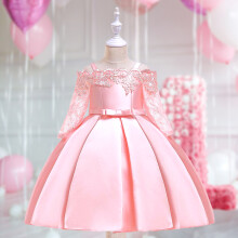 (Light Pink, 150) Fashion Flower Girls Dress Party Formal Long Gown Princess Bow Dresses for Formal Pegeant Dance Gown