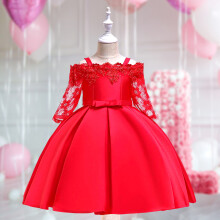 (red, 110) Fashion Flower Girls Dress Party Formal Long Gown Princess Bow Dresses for Formal Pegeant Dance Gown