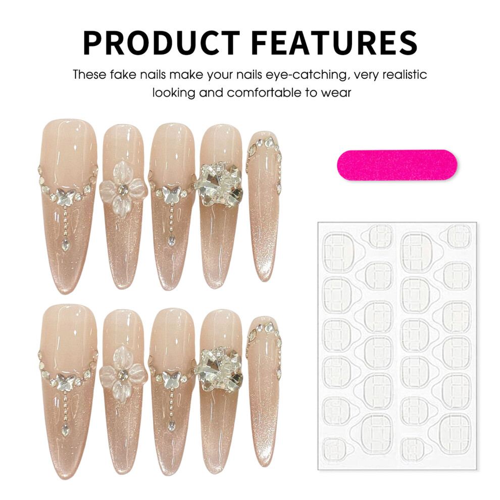 Bright-Home (2714) Gentle Long False Nails With Cat Eyes Tip Easy Effortless Application To Nails For Women And Girl Nail Salon