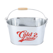 Ice Bucket With Wooden Handle Metal Beverage Tub Galvanized Bucket Cold Beer Bucket Insulated Drink Bucket Oval Shape Champagne Color Rust Prevention