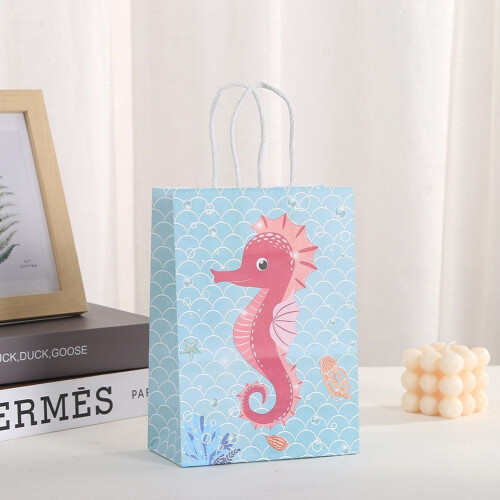 Sacolas de presente com tema oceânico, papel kraft, 12 unidades 1
