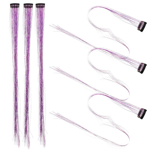 12Pièces Kit Extensions Tinsel Violet Clip Pour Fille 1