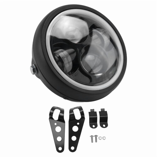 Farol de LED de 6,5 polegadas para motocicleta, com função HiLo e DRL, ideal para motos Cafe Racer. Inclui 1 farol (lâmpadas inclusas) e 2 2