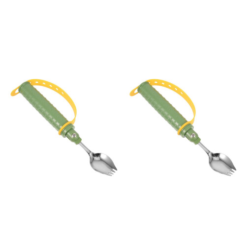 2Pièces Cuillères Vertes Ajustables Adaptées Handicapés 2