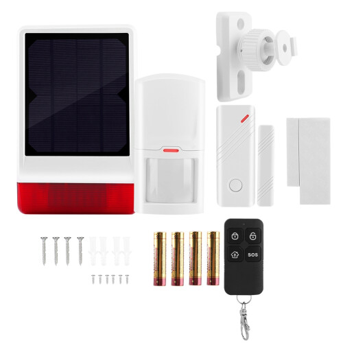 Strobe Siren Security System With Adjustable Sensitivity Motion Alarm And4Modes Long Control Distance Solar Powered Sound Light Alert