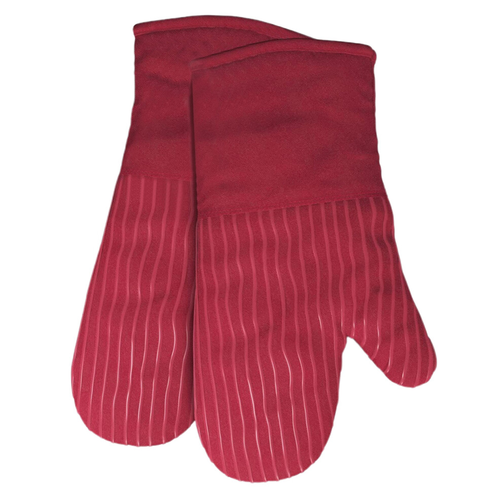 (32Cmx18cm, ) Heat Resistant Oven Mitts Silicone Oven Gloves Finger Protector Kitchen Gloves For Microwave Baking Cooking Red