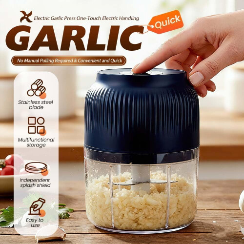 Electric Garlic Chopper, USB Wireless Veggie Cutter, 4 Sharp Stainless Blades – Compatible with All Kitchen Needs 1