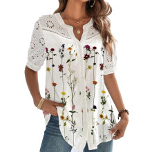 Bluză cu nasturi pentru femei, cămașă cu guler, respirabilă, ușoară, de vară, topuri, decolteu în V, mânecă scurtă, casual, bluze,