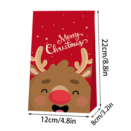 Pacote com 12 Sacolas de Presente de Natal – Papel com Fundo Plano, Papai Noel e 1