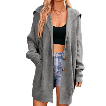 Cardigan morbido in maglia aperto sul davanti, maniche a pipistrello oversize, texture spessa, maglione casual caldo con tasche per l'autunno,