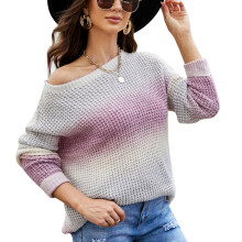 Pull sexy à épaules dénudées pour femme, style décontracté printemps-automne, couleur dégradée, doux et légèrement extensible, col