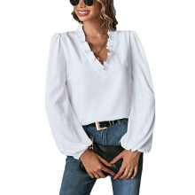 Lässiges Damen-Tunika-Top mit V-Ausschnitt, langen Ärmeln und lockerer Passform sowie Glockenärmeln – elegante Bluse für Alltag, Arbeit, Party