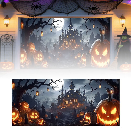 Halloween Garage Banner 210x480cm Stofbaggrund 1