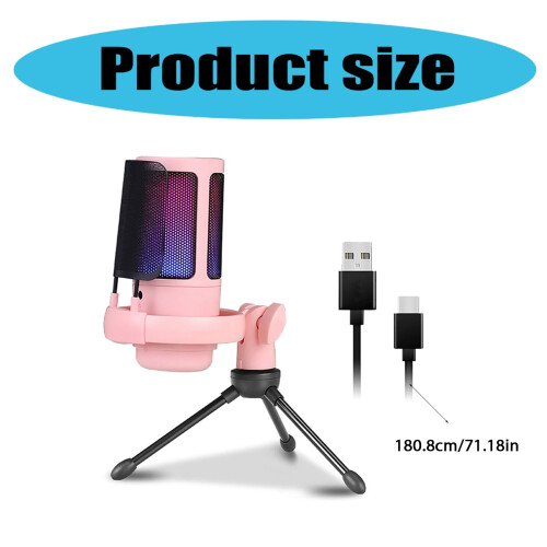 USB Condenser Microphone 192kHz Adjustable Lighting for Gaming and Streaming Podcasting Live Singing Mic Computer Mic 2