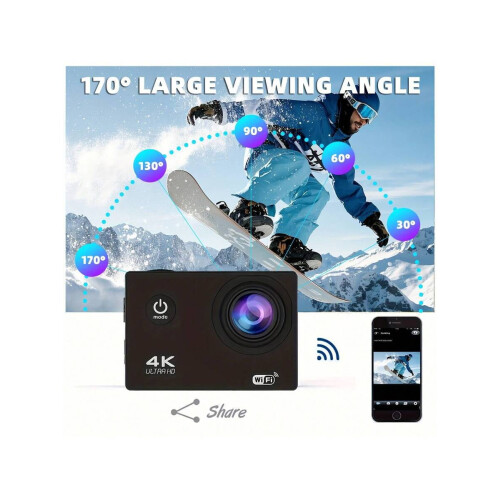 Κάμερα δράσης 1080P30FPS, αδιάβροχη κάμερα αθλητικών σπορ 12MP με οθόνη 2" και ευρεία 1