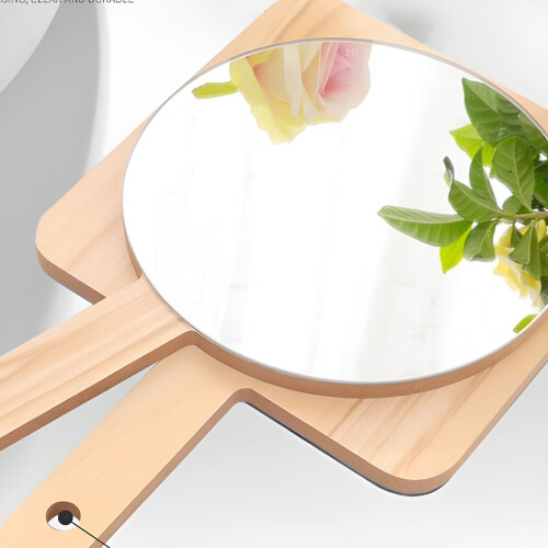 2Pcs Hand Mirror,Wood Makeup Mirror,Bright View Handheld Mirror with Handle,7"X7" 1