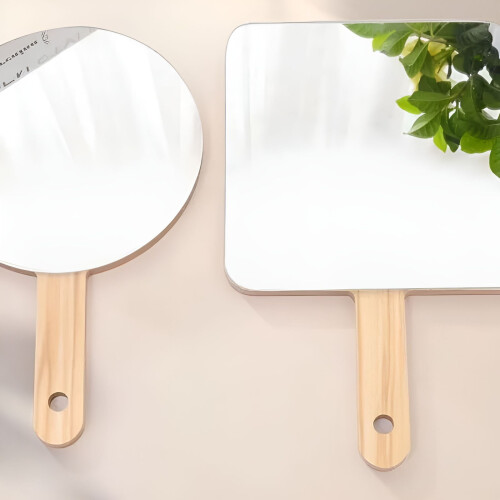 2Pcs Hand Mirror,Wood Makeup Mirror,Bright View Handheld Mirror with Handle,7"X7" 2