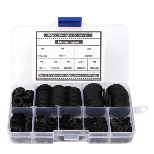 Assorted Washers Set Electrical Insulation, Long Service Life Nylon Flat Washer Kit with Plastic Storage Box for Multi-Purpose Fastening