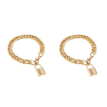 2Pcs Golden Hollow Ankle Chain Foot Jewelry Stylish Lock Pendant