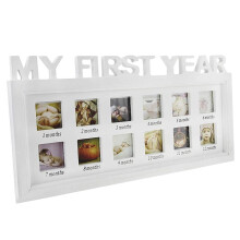 Elegante fotolijst van natuurlijk hout voor het eerste levensjaar van je baby, geschikt voor maandelijkse mijlpalen, met museumkwaliteit glas,