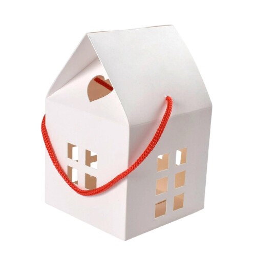 Geschenkbox aus Kraftpapier in Hausform mit Griffen 1