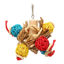 Bird Safe Hardware Colorful Rattan Ball Chew Toy For Parrots, Natural Nuts Exercise Beak Interactive Promotes Activity Earth Friendly Materials