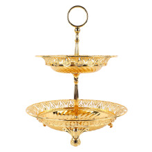 Gold Plated Serving Tray Set European Two Tiered Dessert Stand Elegant Alloy Cupcake Tray Slippery Surface No Burrs For Birthday Parties