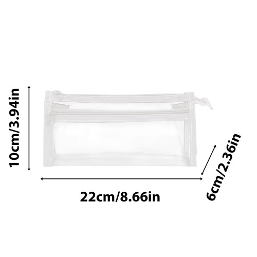 Double-Layer Transparent Pencil Case - Triangular Compartment Stationery Bag, Large Capacity, White 2