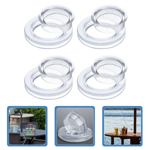4 Sets Patio Table Umbrella Hole Ring Transparent Ring Bases, with Caps 2