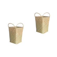 2Pcs Khaki Bamboo Storage Baskets Wicker Organizer for Home Office
