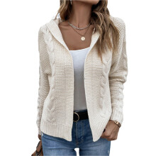 Cardigan da donna morbido e comodo in maglia a trecce, aperto sul davanti con cappuccio, maniche lunghe, vestibilità ampia e calda, capospalla