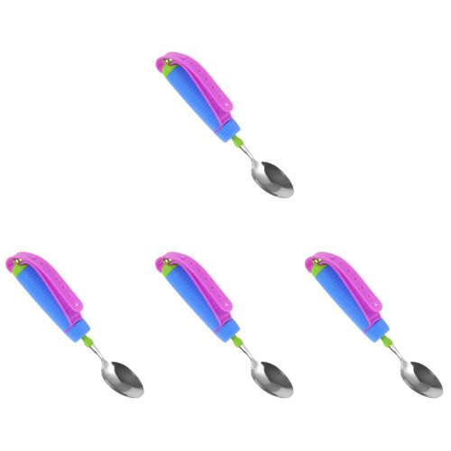 4Pcs Portable Adaptive Spoon Sky-Blue Non-Slip Disability Aid Utensils