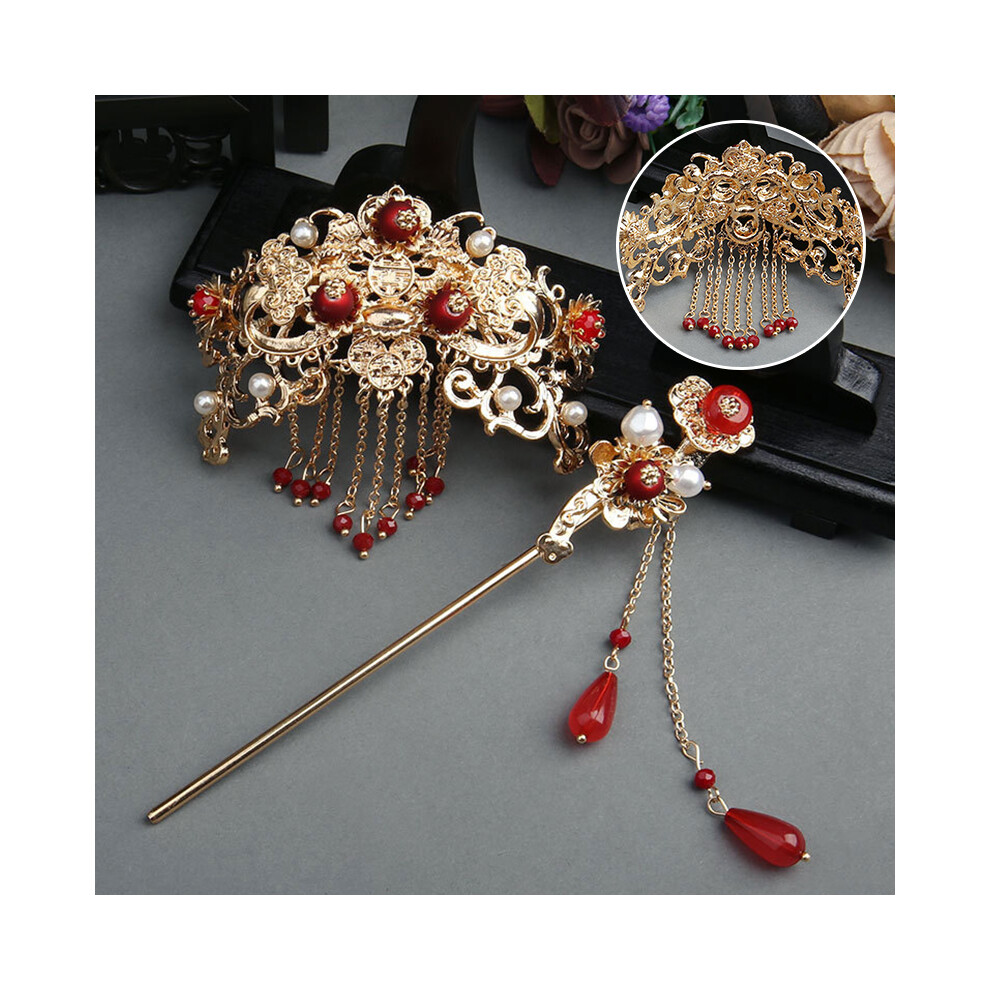 Penghui-Toys Unisex Hanfu Decor Daily Wear Pearls Wedding Hair Comb Hair Pins Bridal Hair Crown Hairpin Set