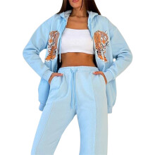 (L, Blue) Women's Zip Up Hoodies Popular Tiger Print Long Sleeve Loose Sweatshirts Jackets Streetwear Tops