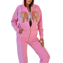 (S, Pink) Women's Zip Up Hoodies Popular Tiger Print Long Sleeve Loose Sweatshirts Jackets Streetwear Tops