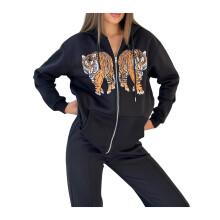 (M, Black) Women's Zip Up Hoodies Popular Tiger Print Long Sleeve Loose Sweatshirts Jackets Streetwear Tops
