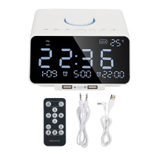 Réveil numérique de table Bluetooth sans fil avec lecture stéréo, fonction mains libres, bouton snooze, plusieurs options de connexion, carte TF.