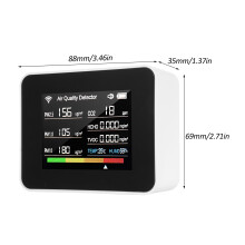 Dispositif de mesure de la qualité de l'air WiFi 13-en-1, écran LCD 2,8", Noir/Blanc
