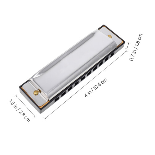 7Pièces Harmonica Musical Métal 10 Trous 20 Notes Portable Argenté 1