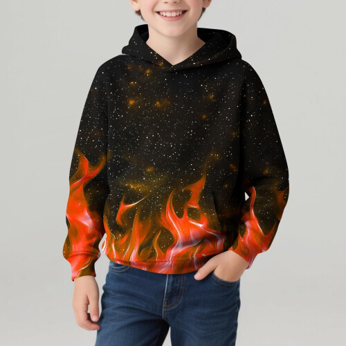 Kids Hoodie Funny 3D Flame Print Long Sleeve Pullover 1